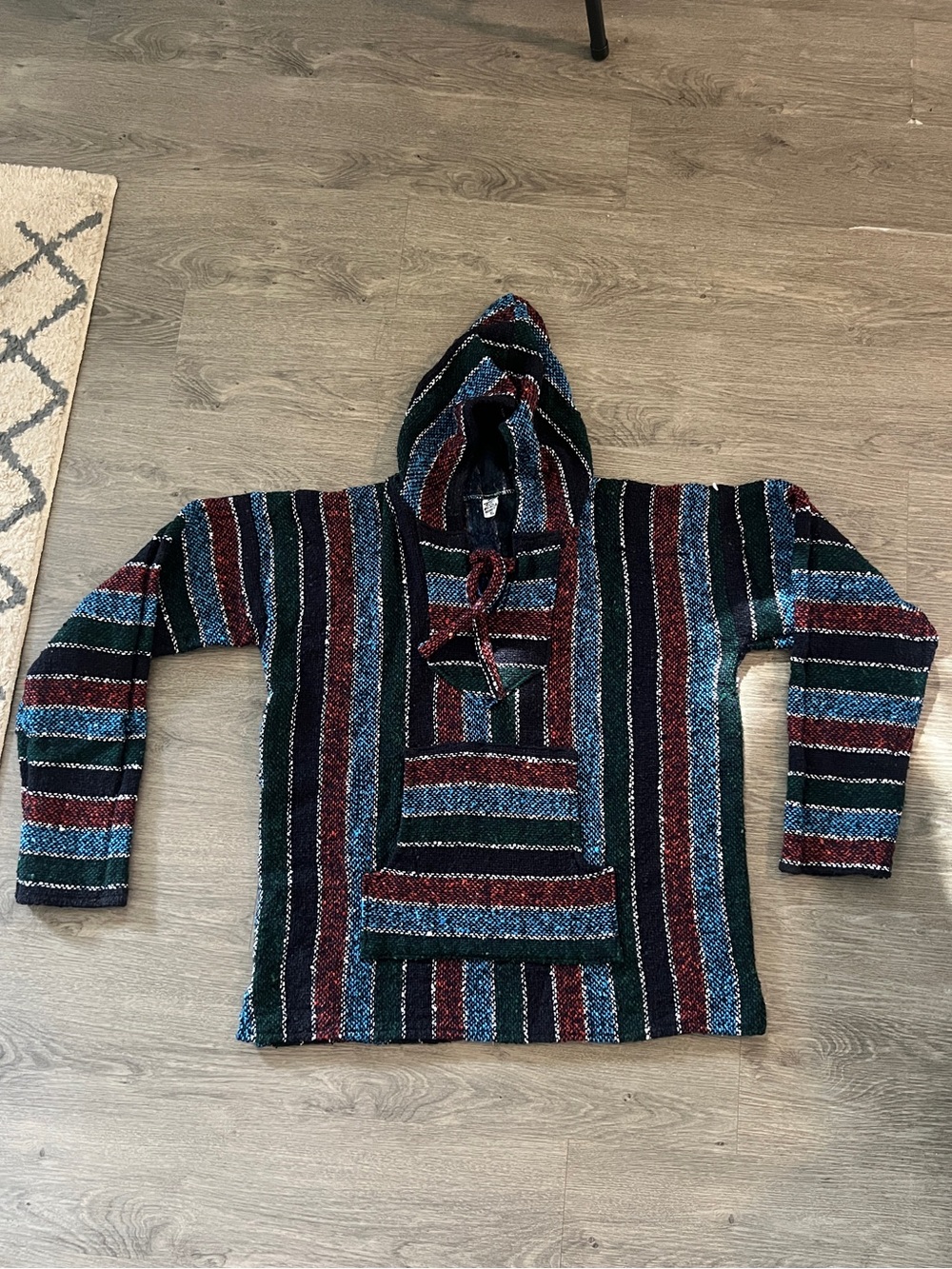 Striped Hooded Baja Sweater Pullover - Multi-Color “drug rug”